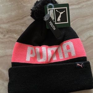 Puma Youth Wordmark Cuff Pom Beanie